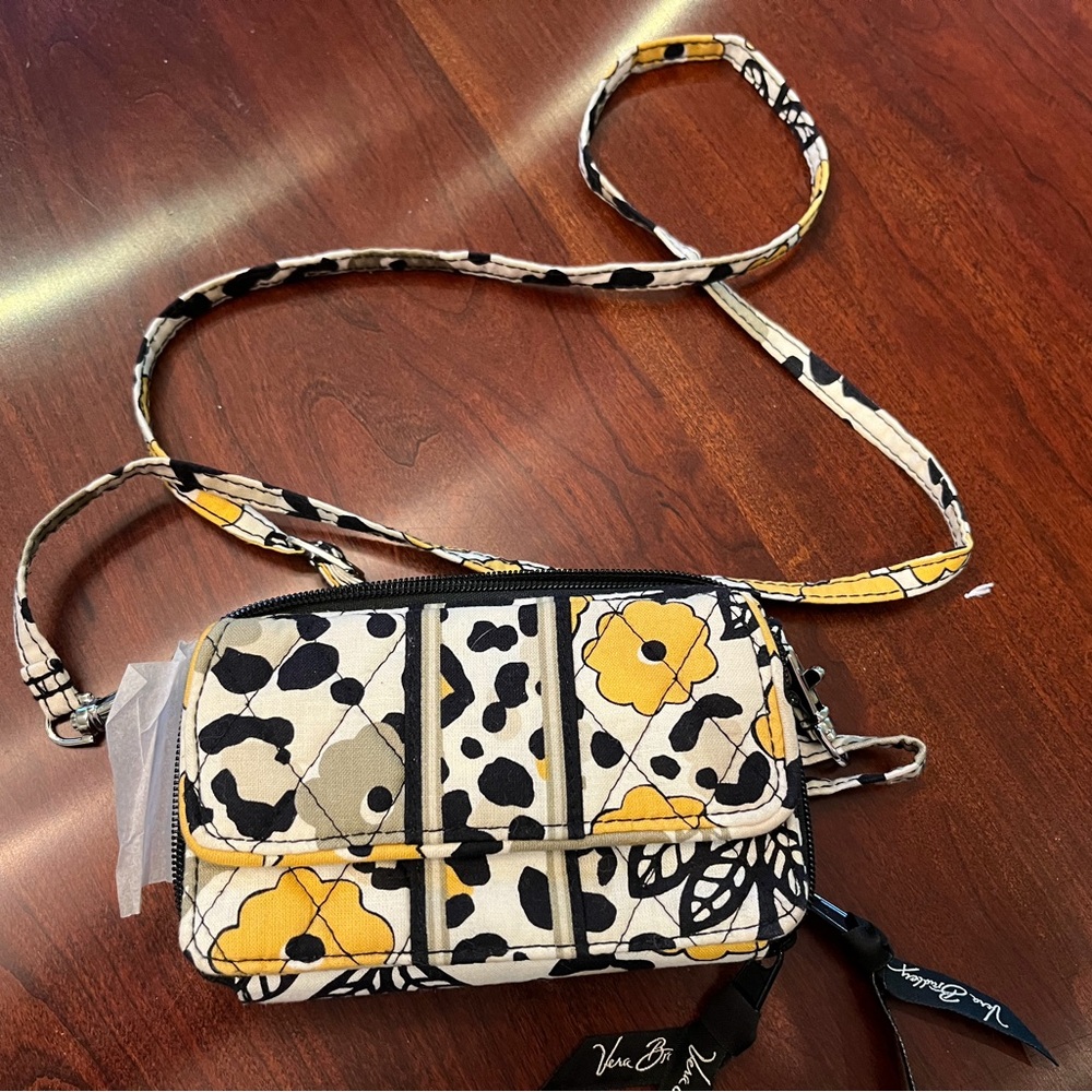 Vera Bradley Black and Yellow Quilted Crossbody Wallet